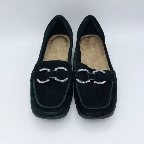 Zapatos para mujer Easy Spirit talla 6,5 M Seavienta negros gamuza mocasines planos hebilla - Imagen 3 de 8
