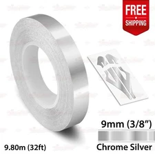 CHROME SILVER 3/8" 9mm Roll PIN STRIPE Striping Line TAPE Decal Vinyl Sticker