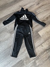 Adidas Boy  s 2-Piece Jacket  Pants Set - Black  White NWT 3 Stripes 2T