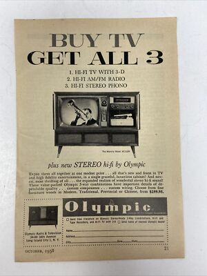 1958 Olympic Hi-Fi TV Radio Advertising Print Ad Magazine Cut out Vintage