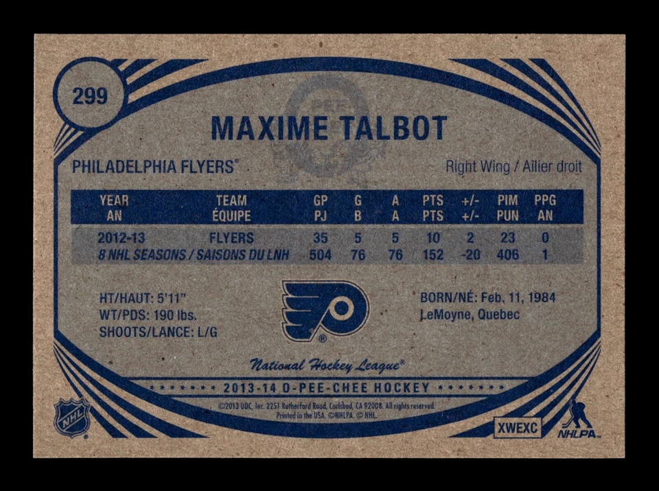 PWE READ stock photo . 2013-14 opc o-pee-chee retro #299 maxime talbot - Image 2 of 2