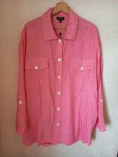 Jones New York Women's Linen Mix Shirt Jacket Shacket Xl Uk 20-22 Pink Roll Tab