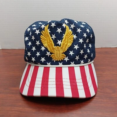 USA Flag American Eagle RARE TRUMP MAGA Made in USA Roped Snapback Trucker Hat - Image 1 of 4
