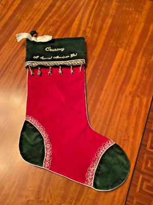 American Girl Charms Christmas Stocking Red Green Velvet Monogramed Courtney