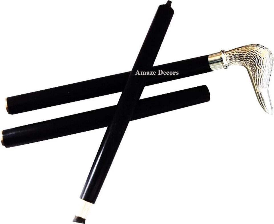 Bastón plegable de madera dura elegante de latón macizo con mango de pato Foto 3 de 4