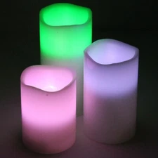3 PIECE SET ROUND LED FLAMELESS CANDLES MULTI-COLOR WITH REMOTE CONTROL