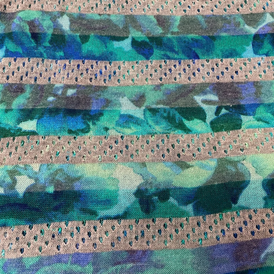 Fabric Lot 7 Yds 20 Ins 60 W Watercolor Stripes Blue Green Khaki Stretch Knit - Image 2 of 4
