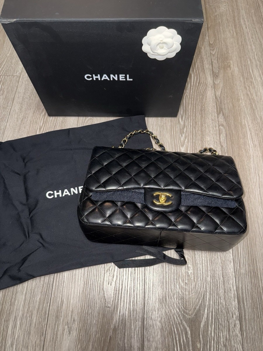 CHANEL CLASSIC DOUBLE FLAP BAG, LAMBSKIN LEATHER, JUMBO, GOLD, 100