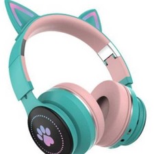 Green AP-J24 Cat Ear Headphones Cute Cat Paws Light Up Wireless Bluetooth