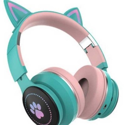 Green AP-J24 Cat Ear Headphones Cute Cat Paws Light Up Wireless Bluetooth
