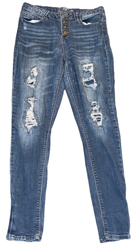 NOBO No Boundaries Mid Rise Distressed Skinny Crop Jeans Women’s Size 11 Buttons