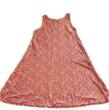 Old Navy Orange Floral Spring Dress Trapeze Style Stretch Size Large