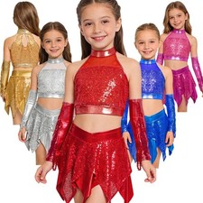 Girls Dancewear Disco Sets Jazz Outfit Sequins Costume Performance Ballroom