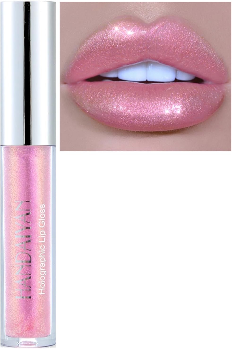 Glitter Lip Gloss Lipstick, Diamond Metallic Pink Coral Shimmer Lipgloss Liquid