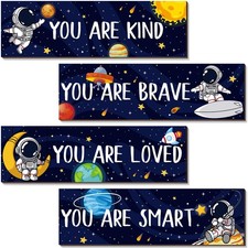 4Pcs Space Room Decor for Kids Boys, Astronaut Bedroom Decor Motivational Wall A