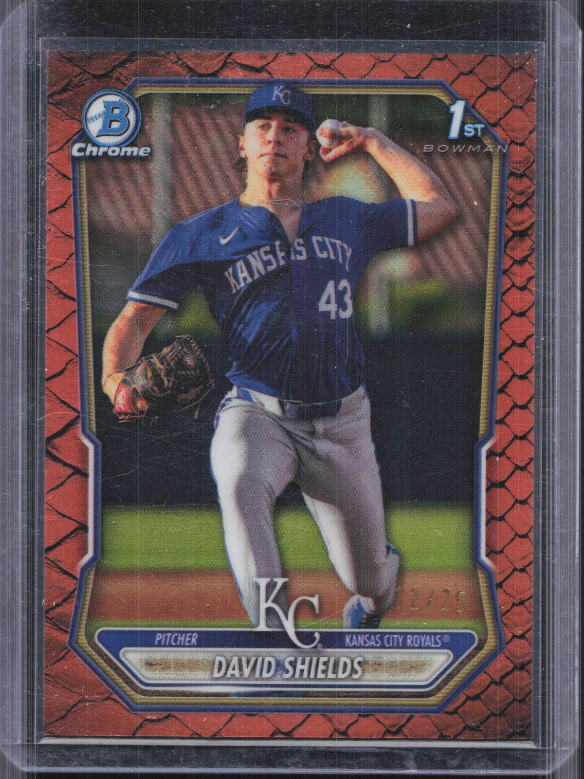 2026 Bowman #BCP-11 David Shields 1st Chrome Orange Reptilian #/25 SP
