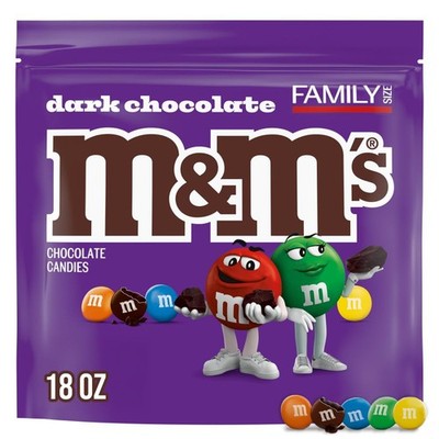 M&M'S Dark Chocolate Candy 18oz Family Size Resealable Bulk Chocolate Bag