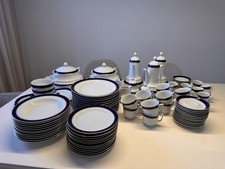 Porzellan Geschirrset 12 Personen Kobaltblau Goldrand Neu Unbenutzt  Vintage 80j