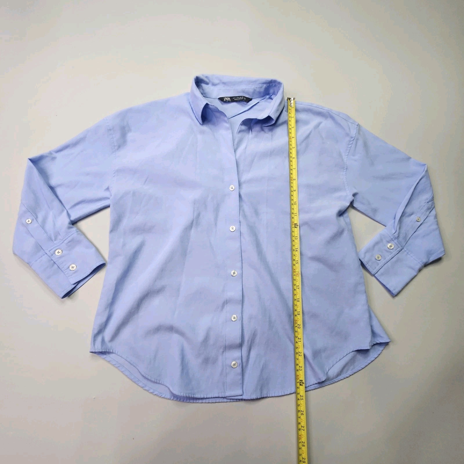 ZARA Basic Women's SMALL Light Blue Long Sleeve B… - image 4