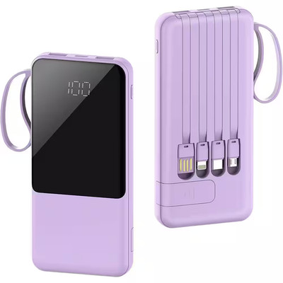 Portable Charger with Built in Cables, 10000Mah Slim USB C Power Bank, 5 Output