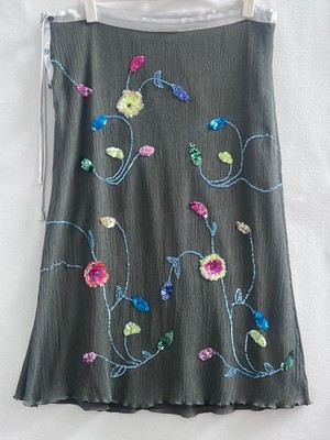 Steffen Schraut  Silk Whimsical Floral Embroidery Sequin Skirt Artsy Fairycore M