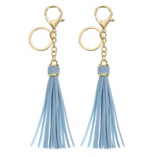 2Pcs Leather Keychain Tassels with Lobster Clasp Key Ring, Gray Blue