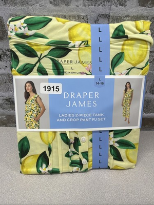 #ad NWT 2pc Draper James Yellow Lemon Print Tank And Crop Pant Pj Set Large $28.99