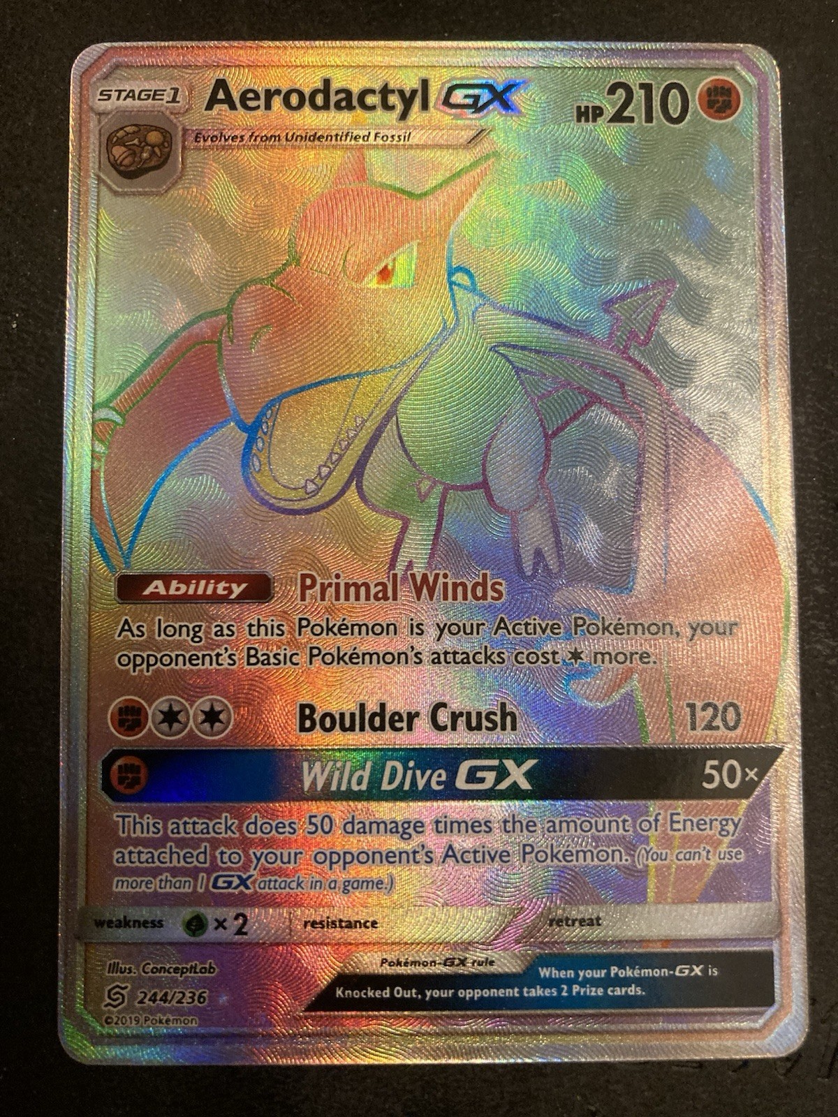 Aerodactyl GX 244/236 Secret Rare Sun & Moon Unified Minds NM Pokémon