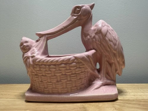 McCoy 1950s Nursery Line Pink Stork Planter.