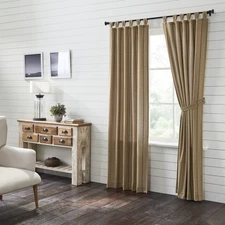 Farmhouse 84"x40" Panel Pair Tan Tab Top Stitched Tie Window Curtains VHC Brands