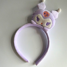 Kuromi Purple  White Padded Plush Headband w/ Ears, Embroidered Cartoon