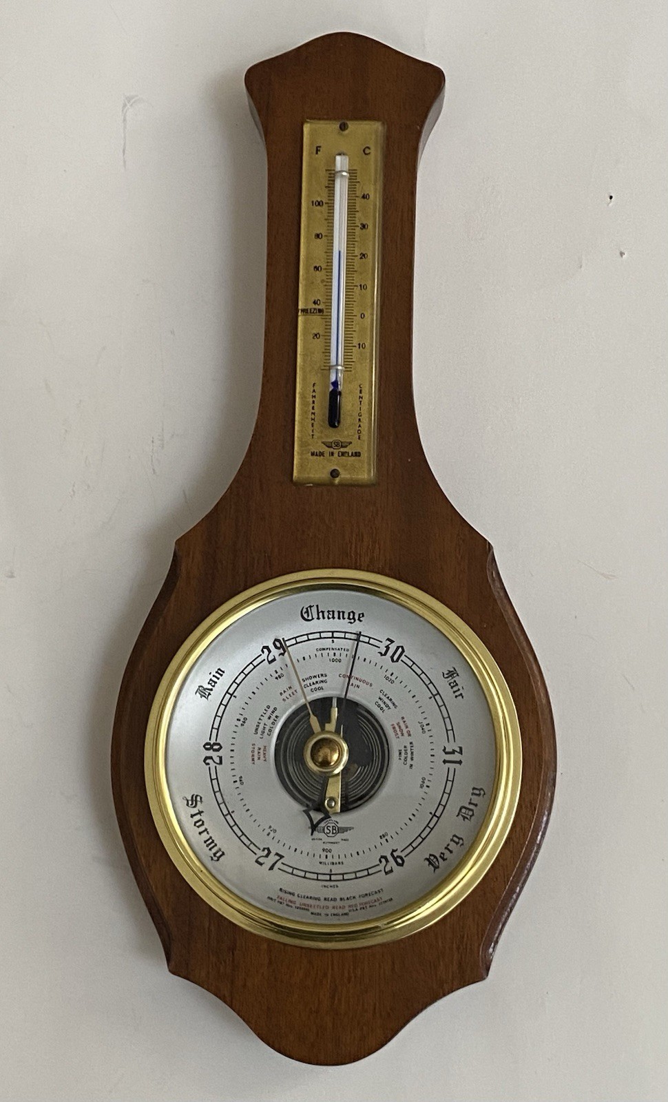 England Thermometer & Barometer 12&rdquo; Wood Case Wall Hang