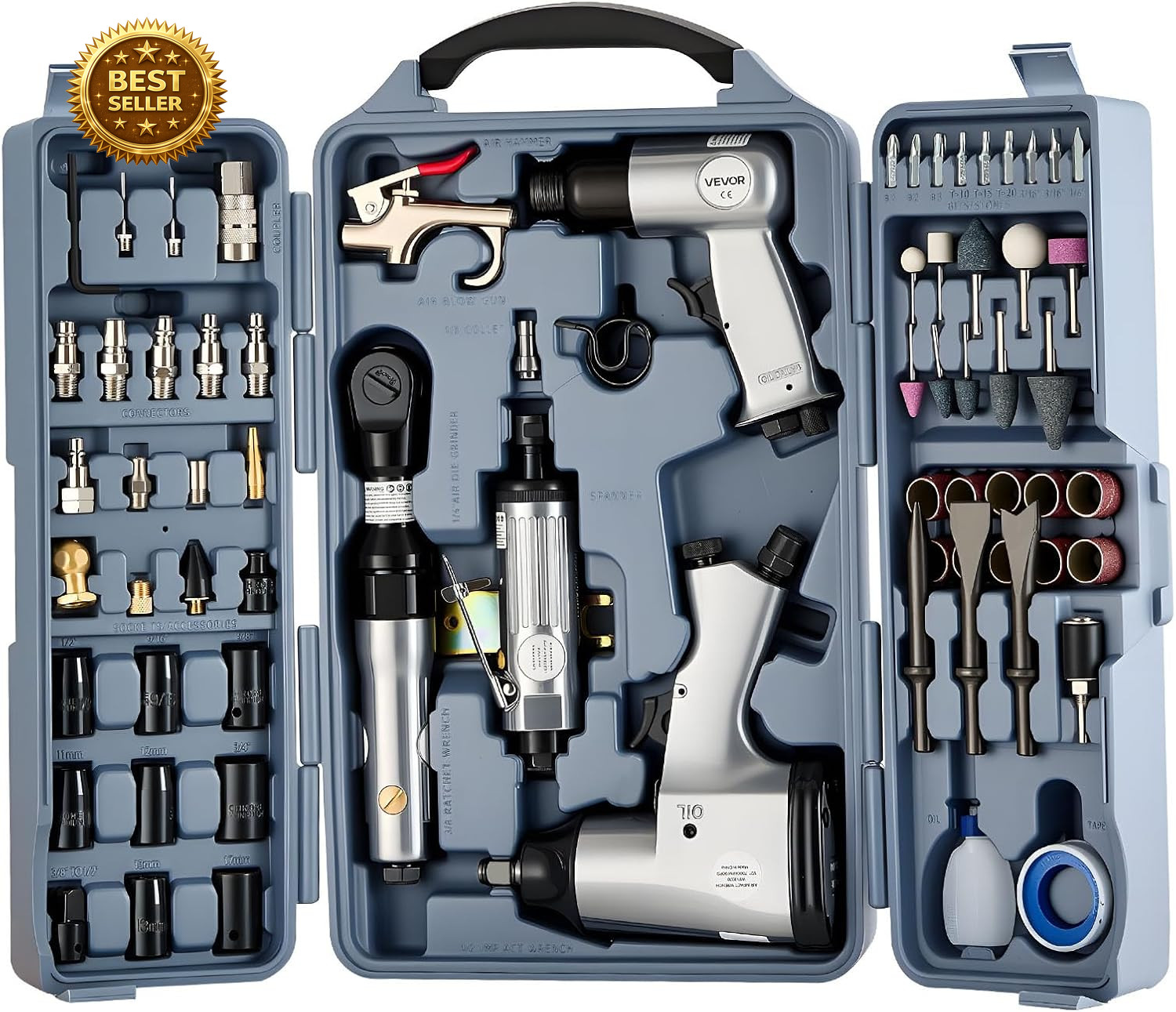 71pc Air Tool Kit Impact Wrench Ratchet Grinder Hammer Blow 