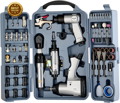 #ad 71pc Air Tool Kit Impact Wrench Ratchet Grinder Hammer Blow Gun Set Case $132.74