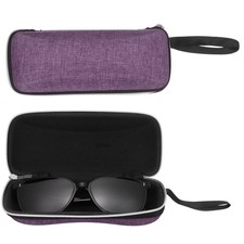 2 Pcs Sunglasses Case, Zipper Eyeglass Case with Lanyard, Purple