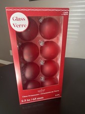 NEW Ashland Glass Christmas Ball Ornaments Red Opaque 2.5 In.