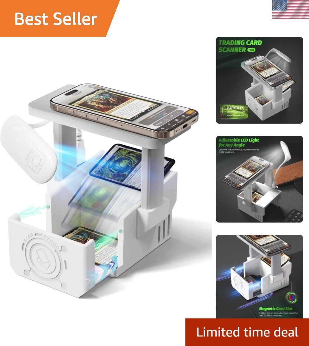 Card Scanner Pro For Trading Cards  MTG & Tcg Card Scanner Stand With LED Light And Magnetic Base, Quickly Scan And Pri