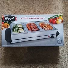 Electric Food Buffet Server 25.6" x 15" Warming Tray w/ 3 Pans Food Warmer