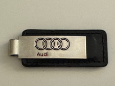 Oem Audi Keychain Genuine Leather Black Ring Logo On Metal