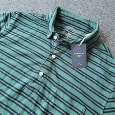 J Crew Polo Shirt Men's Small Garment Dyed Green Striped Pocket Short Sleeve NWT
