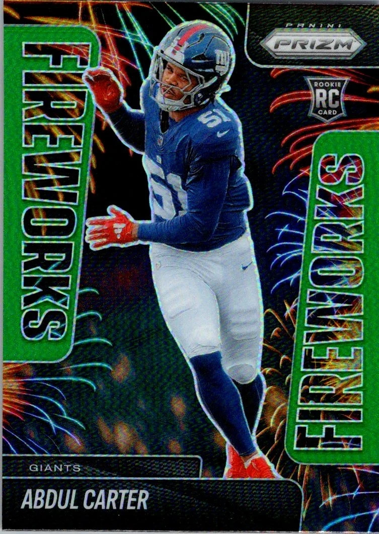 2025 Panini Prizm #7 Abdul Carter Fireworks Green Wave Rookie RC Parallel NYG