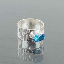 Blue Topaz Gemstone 925 Sterling Silver Ring Handmade Jewelry Ring Gift For