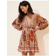 FARM Rio Romantic Nature Mini Dress Long Sleeve Size XS