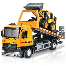 Tow Truck Toy Metal Cab, Flatbed Construction Friction Powered Vehicles | Tow...