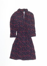 French Connection Damen Blau Blumenmuster Viskose A-Linie Gr&ouml;&szlig;e 10 V-Ausschnitt Pullover