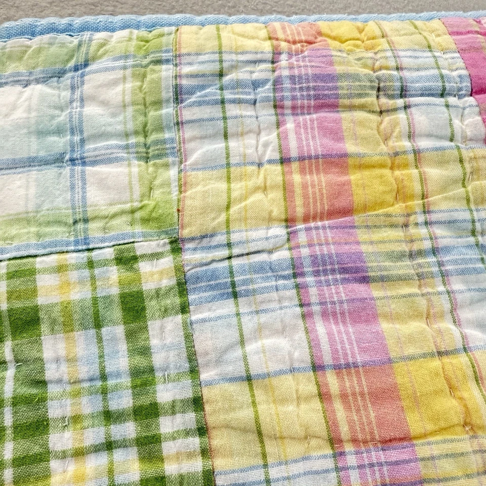 Pottery Barn Kids Pink Pastel Madras Plaid Patchwork Quilt Full/ Queen 60x80 - Image 3 of 4