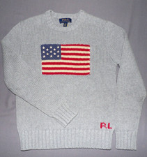 Polo Ralph Lauren Gray Knit Cotton American Flag Sweater Boy's Medium 10-12