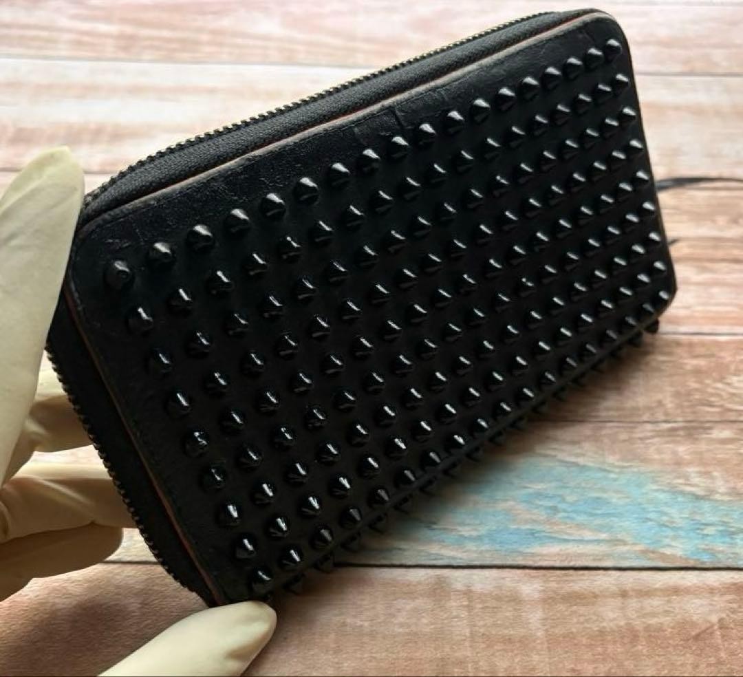 Christian Louboutin Panettone Wallet Studs Black Leather Zip Around from Japan