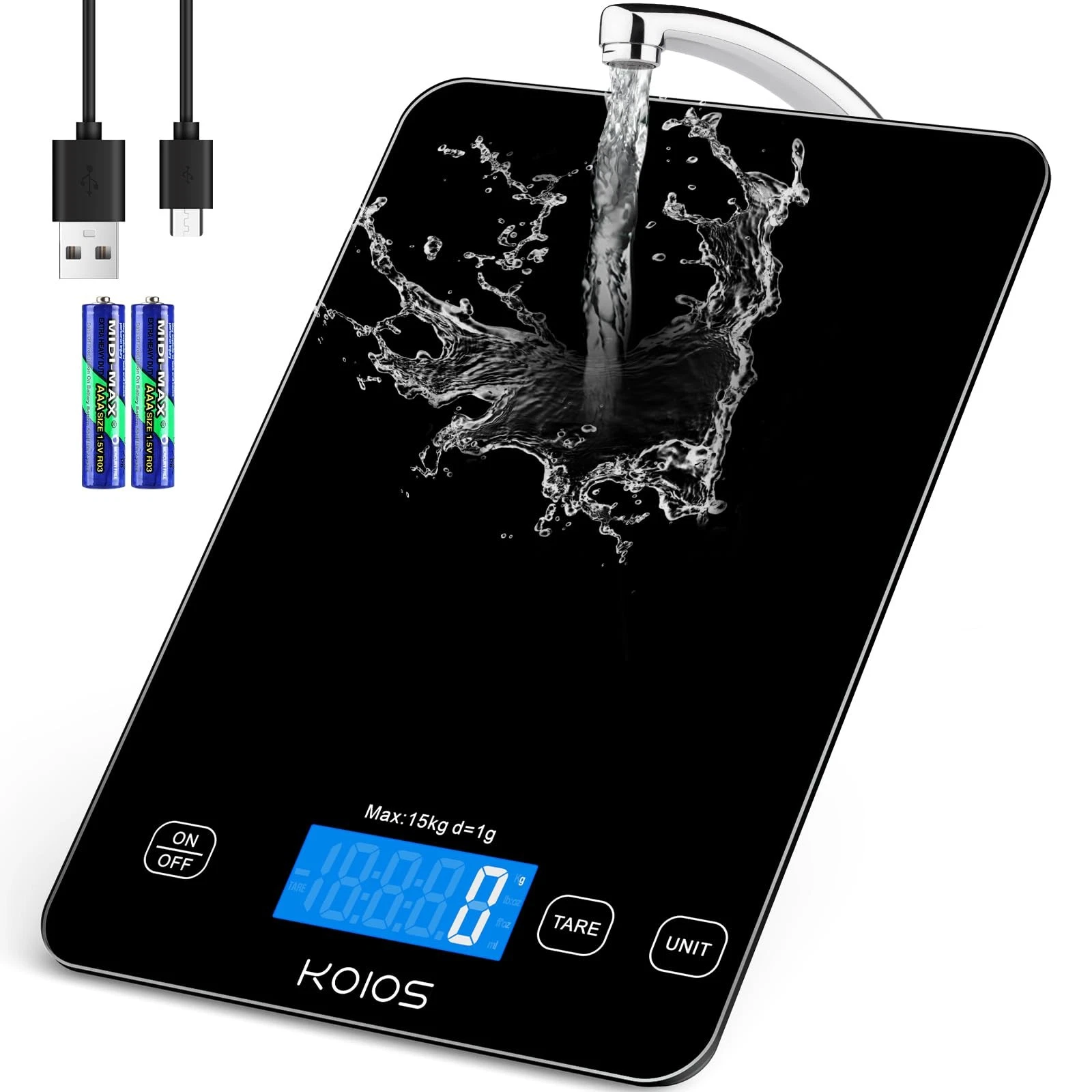Food Scale 33lb/15kg Digital Kitchen 1g/0.1oz TypeC LCD Black Weigh Tool
