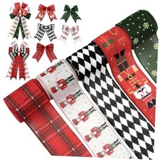 Christmas Wired Ribbons 2.5 Inch, 5 Roll 30 Yards Snowflake Red Nutcracker
